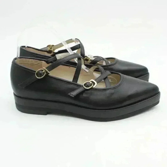 FREE PEOPLE Kriss Kross Black Leather Point Toe Chunky Mary Jane Flats - Picture 9 of 9